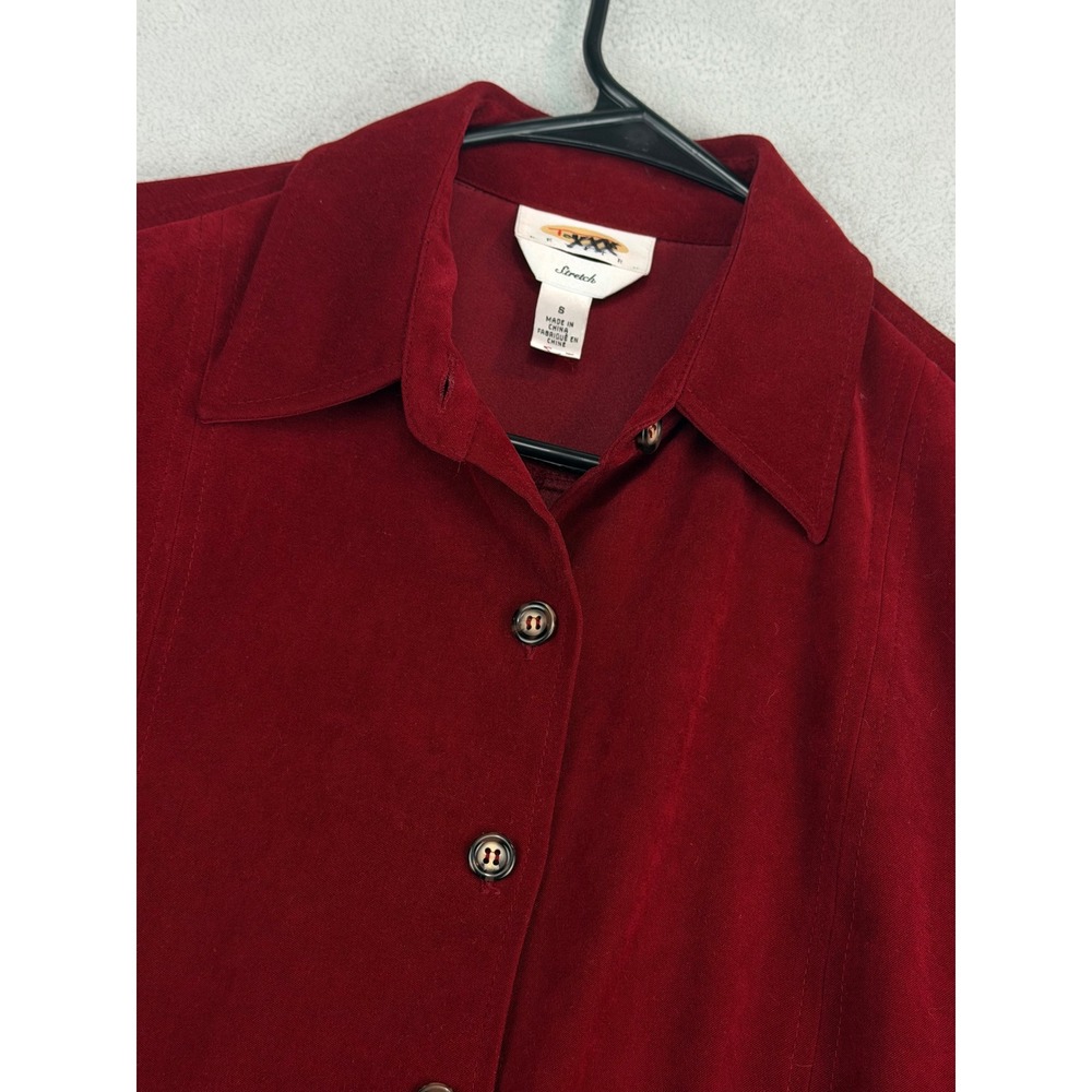 Talbots Stretch Burgundy Velvet Button Up Shirt Top Women's Size Small